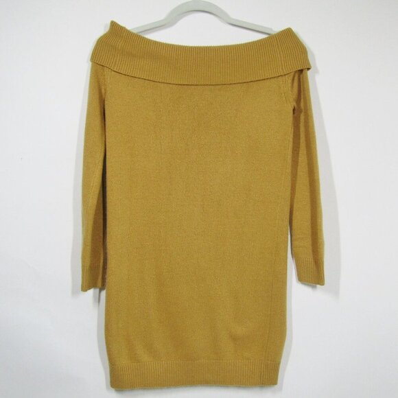 TULAROSA NWT Sweater Mini Dress L Off Shoulder Mustard Gold Cozy Minimalist - Picture 4 of 9
